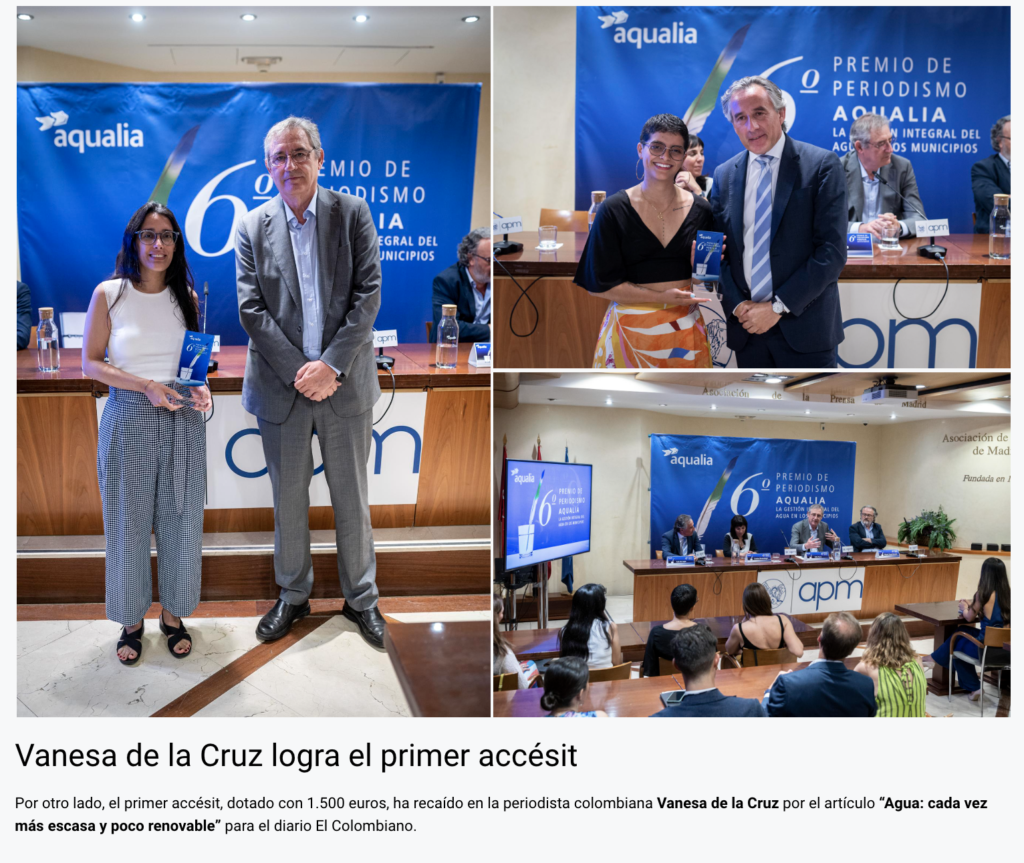 Screenshot del premio de periodismo Aqualia publicado en EFE